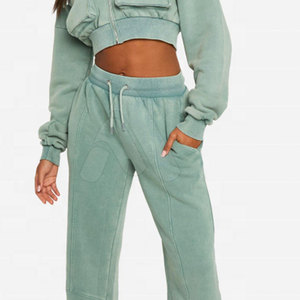 Ensemble de survêtement tendance 2 pièces pour femme, 100 % coton, séchage rapide, écologique, avec sweat à capuche et pantalon de jogging, effet délavé, collection Hiver 2026 - Product Image 3