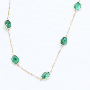 Best Selling Women's Boho Charm <b>Statement</b> <b>Necklace</b> 18K Solid Yellow Gold Oval Emerald Gemstone Handmade Jewelry for Wedding - Product Image 4