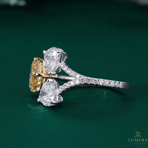 Bague de fiançailles en or jaune massif 9k-18k, diamant de laboratoire jaune taille cœur 3,86 carats, qualité D-E, pureté VVS-VS, certifié IGI, pour mariée - Product Image 4