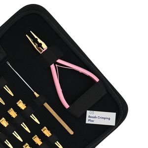 Salon Grade Hair Extension Tools Kit I-Tip Silicone Beads 2-Hole Plier Installation Pulling Hook Needle Small Rexine Case Kit - Product Image 4