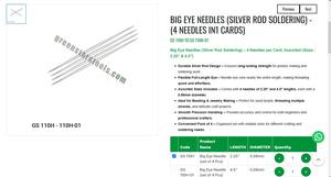 Agujas de Ojo Grande con Punta Plateada para Soldar, Juego de 4 Piezas de Tamaños Surtidos, Herramientas para Hacer Joyería y Abalorios |   N.° de artículo GS-110H - Product Image 3