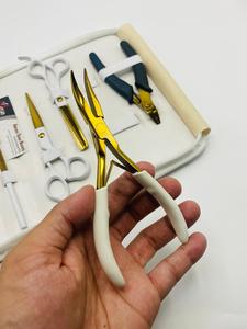 Custom Logo White Gold Nano <b>Ring</b> Hair Extension Pliers Tools Kit With Hair Cutting & Thinning Scissors With Alligator <b>Clips</b> - Product Image 4