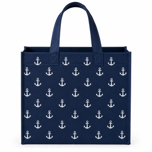 <b>Navy</b> Blue Custom Printed Nonwoven Felt <b>Tote</b> <b>Bag</b> Medium Size Hand Length Handle Open Closure for Daily Use - Product Image 5
