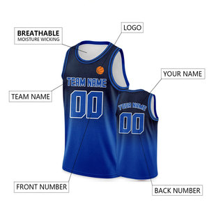 Maillot de basket personnalisé bleu avec nom, numéro et logo imprimés, t-shirt d'équipe pour homme, 100% polyester respirant et anti-humidité, grandes tailles - Product Image 2