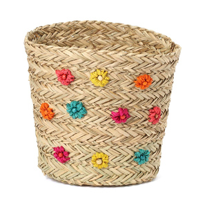 Cesto de Ropa Cuadrado Plegable de Bambú y Jacinto de Agua HNH Craft, con Tapa Bordada con Flores, Estilo Bohemio, Capacidad de 6-10L - Product Image 5