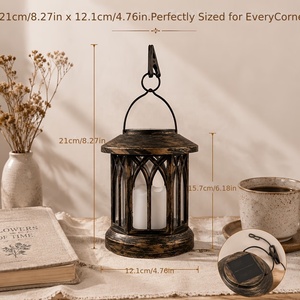 Lanterne marocaine de style farmhouse avec finition en bois rustique, porte-bougie en verre pour table, étagère et décoration de jardin - Product Image 4