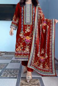 Traje de muselina de 3 piezas listo para usar con estampados florales vibrantes, conjunto de salwar con dupatta, kurta Anarkali, conjunto de pantalón con dupatta, vestido largo. - Product Image 2