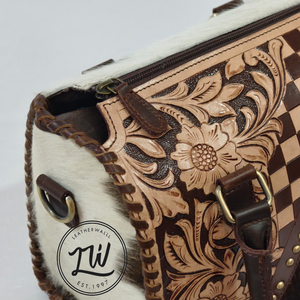 Sac à main en cuir véritable de vachette fait main, style western, avec panneaux à carreaux et motifs floraux sculptés, le plus vendu - Product Image 5