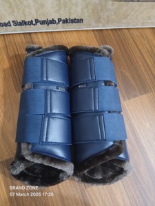 BRAND ZONE Equine Boots Patent Leather Horse Tendon Brushing Boots Splint Boots with 8MM Neoprean and Faux Fur <b>Equestrian</b> horse - Product Image 3