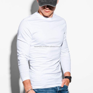 Camiseta blanca ajustada para hombre, camisa de manga larga Regular, 100% de algodón, ajustada, con cuello redondo, barata - Product Image 1