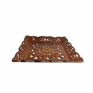 Plateau de service rond en bois fait main, motif dessin animé marron, non toxique, style américain, pour la maison, l'hôtel, le restaurant, les mariages - Product Image 2