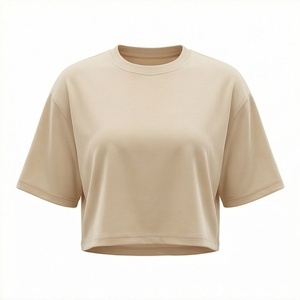 เสื้อครอปท็อปผู้หญิงผ้าฝ้ายสีพื้นแบบกำหนดเอง แขนสั้น สไตล์สตรีทแวร์ ฟิตเนส ออกกำลังกาย เสื้อยืดแอคทีฟแวร์ - Product Image 1