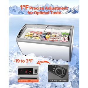 Congelador Horizontal Comercial de 16.3 Pies Cúbicos, Congelador Profundo Ajustable de -19.3 °F con 5 Cestas de Alambre, Vitrina Móvil para Helados - Product Image 2