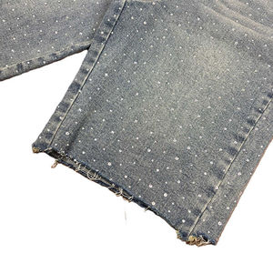 High Quality <b>Men</b> Denim Shorts Zipper Fly Eco-Friendly Customized All Over Rhinestone Print Denim - Product Image 3