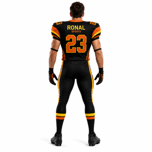 Uniforme de Fútbol Americano Ronal Sports para Hombre, Jersey Sublimado Acolchado de Manga Corta, Negro, Naranja, Amarillo, Equipo 23 - Product Image 4