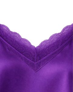 Purple Satin Camisole Shorts Set Women Sleepwear <b>Lace</b> Trim Spaghetti Strap Breathable Summer Nightwear Pajama Set Lounge Wear - Product Image 4