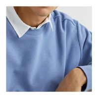 Sweat-shirt léger pour homme, bleu clair, col rond, coupe classique, couleur unie, tricoté, décontracté, à manches longues, pour l'automne
