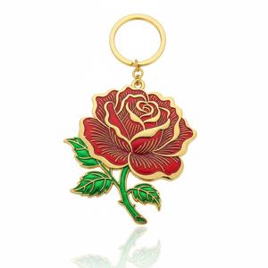 Llavero grande de metal con forma de rosa, recuerdo personalizado del fabricante. - Product Image 5