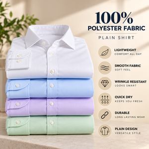Mens 100% Polyester Plain Full Sleeve <b>Shirt</b> <b>Formal</b> Casual Button Down Lightweight Quick Dry Wrinkle Resistant Wholesale Supplier - Product Image 5