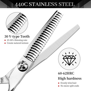 Custom Logo Salon Barbershop Thinning <b>Shears</b> Japan 440c Teeth Flat Scissors Barber Scissors a Set - Product Image 6
