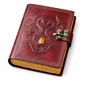 Cuaderno A5 de Cuero con Doble Dragón Chino Tradicional al por Mayor - Cuaderno de Bocetos y Diario de Papel con Borde Rústico Hecho a Mano para Regalos Premium - Product Image 1