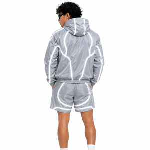 Conjunto Deportivo Personalizado para Hombre, Chaqueta Cortavientos de Nailon Tejido Estilo Hip Hop de Verano y Pantalones Cortos de Poliéster, 2 Piezas - Product Image 3