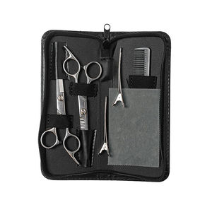 Kit de coiffure professionnel : Ciseaux à effiler droits en acier inoxydable, lame à pointe arrondie, revêtement noir, pour droitiers, modèle court - Product Image 5