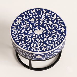 Mesita de Noche Artesanal con Incrustaciones de Hueso y Diseño Floral, Cajón con Cajónera, Mueble Indio Pulido Personalizado para Uso en Casas de Campo - Product Image 2