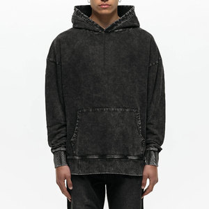 <b>Men's</b> Oversized Washed Black Hooded Sweatshirt Regular <b>Sleeve</b> Solid Color French Terry Cotton <b>Hoodie</b> Autumn Wear - Product Image 1