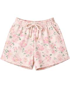 Conjunto de dos piezas para mujer: top corto con estampado floral y shorts con cordón, color rosa rubor, estilo casual, para descansar, venta al por mayor del fabricante. - Product Image 3