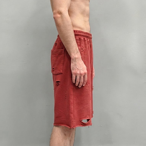 Shorts pour homme de qualité supérieure, écologiques, respirants, 100% coton, logo imprimé DTF personnalisé, poids lourd, grande taille, effet usé. - Product Image 3