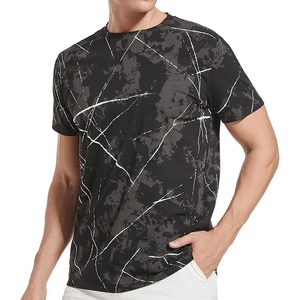 Men T <b>Shirt</b> Black Grey Marble Scratch Line Abstract Washed Short Sleeve Slim Fit Streetwear Top - Product Image 1