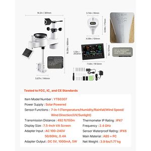 Stazione Meteo Wi-Fi 7-in-1 con Display da 7.5 Pollici, Sensori Wireless Alimentati a Energia Solare, Termometro per Piscina, Pluviometro - Product Image 4