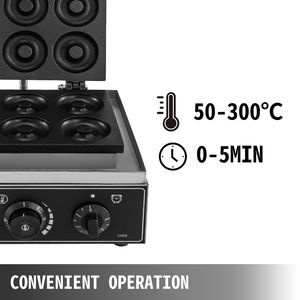 110V Commercial <b>Waffle</b> Donut Machine 6-Hole Double Sided Heating 50-300Celsius 1550W Non-Stick Doughnut <b>Maker</b> - Product Image 4