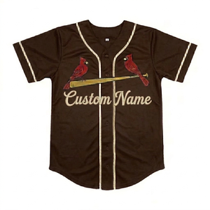 Camiseta de Béisbol de los Cardinals Personalizada por el Fabricante, Color Marrón, Manga Corta, Cierre de Botones, Impresión Serigrafiada, Transpirable, Corte Regular, Secado Rápido - Product Image 1