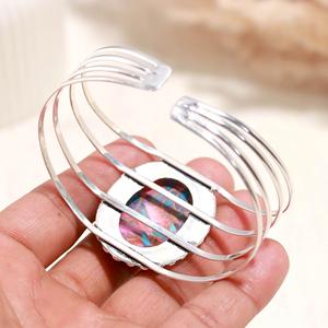 925 Starling Silver Elegant Oval pink oyster Copper <b>Gemstone</b> Adjustable Bangle <b>Bracelet</b> High Quality for Women Jewelry - Product Image 4