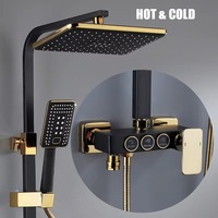 Colonne de douche murale de luxe noir et or à 4 fonctions avec pommeau de pluie et mitigeur pour villa