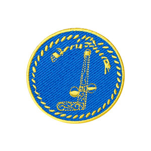 Patch maçonnique rond brodé Tubal Cain - Bleu et Or, diamètre 3 pouces - Product Image 1