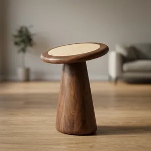 Mesa Auxiliar Moderna de Madera con Tapa Redonda Escultural, Mesa de Centro Minimalista, Mueble Contemporáneo para Sala de Estar, Dormitorio, Decoración del Hogar - Product Image 2
