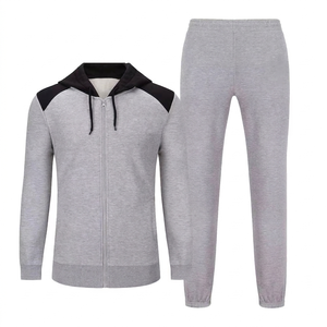 Survêtement gris à capuche pour homme, manches longues, fermeture éclair, décontracté, couleur unie, polyester et coton, pour l'automne - Product Image 6