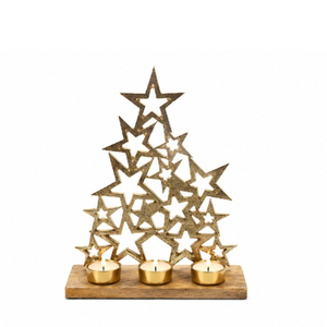 Candelabro de copo de nieve dorado con base de madera, portavelas de hierro para centros de mesa, decoración navideña de escritorio, de proveedores de fábrica - Product Image 5