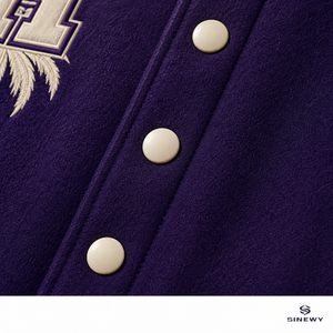 SINEWY Men's Purple Varsity Jacket Embroidered LA Palm Tree Lettering Preppy Style Baseball Coat Autumn Wear - Product Image 4