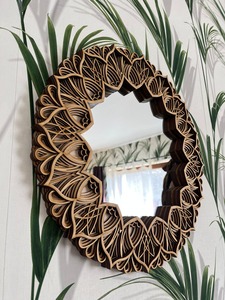 Handmade <b>Round</b> <b>Wood</b> & Glass Mandala <b>Mirror</b> Boho Contemporary Wall Decor From REHMAN CRAFT - Product Image 1