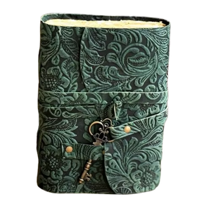 Carnet de notes et livre de sorts vintage fait main en cuir véritable gaufré floral vert pour hommes et femmes, compagnon de voyage - Product Image 2
