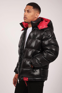 Men's Black Puffer Jacket Stand Windproof Casual Winter Coat <b>Covered</b> <b>Button</b> Closure Regular Fit Polyester Filled High Street - Product Image 2