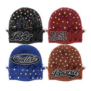 4pcs Rhinestone Beanie Hats Flame Patch Bling Knit <b>Winter</b> <b>Caps</b> Streetwear Set Custom Knit Men's Women Baby Kids Custom - Product Image 1