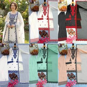 Conjunto de Kurta y Kurti de Rayón Estampado Chikankari para Mujer, con Dupatta y Pantalones Palazzo, Cuello Redondo, Manga Tres Cuartos, Protección Solar, Secado Rápido - Product Image 2