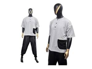 เสื้อเชิ้ตแขนสั้นคอจีนสีเทาสำหรับผู้ชาย ผ้าคอตตอน 100% ระบายอากาศได้ดี เนื้อผ้าถัก สวมใส่สบายในฤดูร้อน - Product Image 1