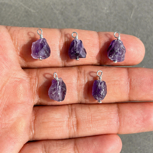 Rough Amethyst Pendant | Natural Purple <b>Crystal</b> Charm | Gold Wire Wrapped Jewelry Making Supply - Product Image 1