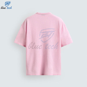 Camiseta Oversize Rosa para Hombre Blue Tech con Estampado Amarillo, Manga Corta, Cuello Redondo, Estilo Casual Urbano, 100% Algodón Jersey, Talla Grande - Product Image 6
